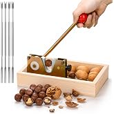 Pumtus Manual Nut Cracker for Nuts, Heavy Duty Nut Tong with 4 Forks &amp; Wooden Base, Macadamia Nut Opener Tool, Walnut Pecan Sheller Machine, Nut Peeling Machine for Chestnut Hazelnut Almonds