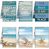 Mixweer 6 Pcs Beach Kitchen Towels Nautical Coastal Hand Towel Fishing Ocean Animal Dish Cloths 16 x 24 Inch Sea Turtle Absorbent Tea Dishcloth Gift for Home Bathroom Kitchen Decor(Blue,Coastal)