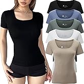 FMNNNN 5 Pack Short Sleeve for Womens Square Neck T Shirts Fashion Casual Basic Tees Tops Summer Outfits Clothes 2026
