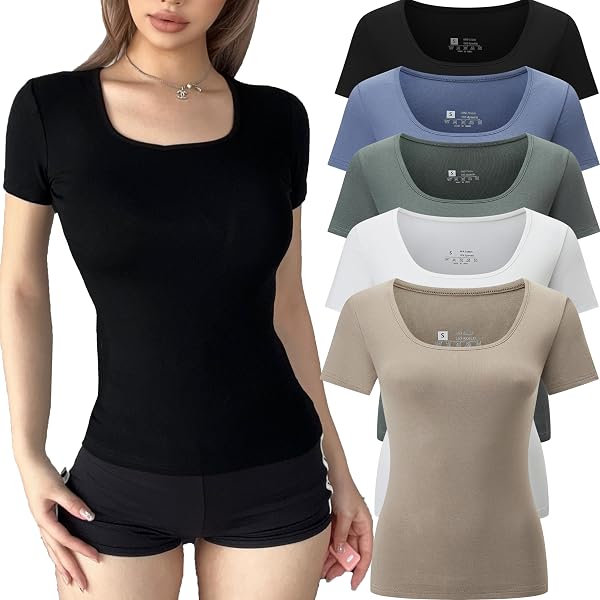 Huukeay 2 Pack Women's V-Neck Short Sleeve T-Shirts - Loose Fit Casual Tees In Rayon & Spandex - View #4