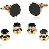 Cuff-Daddy Black Onyx and Gold Tone Cufflinks and Studs with Presentation Idea Box - 5/8" cufflinks, 3/8" studs Black Gold Cufflinks and Studs - Unique Men's Accessories for Wedding