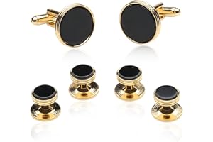 Cuff-Daddy Black Onyx and Gold Tone Cufflinks and Studs with Presentation Idea Box - 5/8" cufflinks, 3/8" studs Black Gold Cufflinks and Studs - Unique Men's Accessories for Wedding
