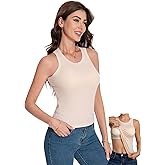 LuneNuelle Womens Tank Top Sleeveless - Built-in Bra Ribbed Racerback Crew Neck Slim Fitted Casual Basic Tops Cami Shirt