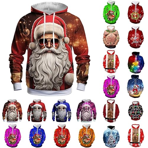 xmas jumpers mens,Ugly Christmas Jumper for Men UK Autumn Winter Hoodies Sweatshirts Hoody Fleece Xmas Tops Sweaters Trendy Fall Blouse Shirt Oversized Outfits Fashion Clothing,Red,L