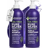 Tea Tree Purple Shampoo and Conditioner Set for White, Silver &amp; Gray Hair | Neutralizes Brass &amp; Yellow Tones, Sulfate-Free Botanical Formula with 100% Tea Tree Oil &mdash; Soothes Flaky, Itchy Scalp