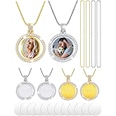 Fumete 24 Pcs Sublimation Rhinestone Pendant Set Including Round Rhinestone Bezel Trays Double Sided Blank Pendant Charms Thick Chains Sublimation Discs for Christmas DIY Making(Gold, White)