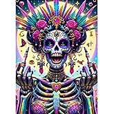 DIY 5D Diamond Painting Kit, Sugar Skull Art with Roses, Colorful Fantasy Skeleton Design, Round Full Drill Diamond Dots Art for Adults, Home Decor, 12x16 Inch