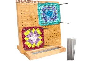 ISWABARD 9.25x9.25 Inch Blocking Board for Crocheting with 15 Stainless Steel Rods Crochet Blocking Board Bamboo Granny Square with Pegs, Gifts for Crocheters Blocking Mats
