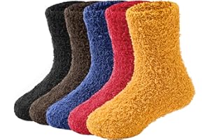 Durio 5 Pairs Kids Fuzzy Socks - Ultra Soft Warm Slipper Toddler Winter Socks, Cozy Fluffy Plush Crew Sock for Boys Girls
