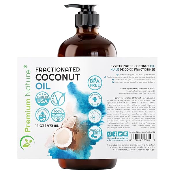 FRACTIONATED COCONUT OIL FOR SKIN MOISTURIZER WITH PUMP MASSAGE OILS BEST CARRIER FOR ESSENTIAL OILS MIXING BODY OUL FOR DRY SKIN MOISTURIZER NATURAL OI FOR FACE HAIR BODY 16OZ