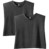 American Apparel Womens Heavyweight Cotton, Boxy, Cropped, and Garment Dyed Muscle T-Shirt, Style G307gd, 2-Pack