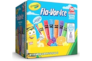 Crayola Fla-Vor-Ice Popsicle Variety Pack of 2 Oz Freezer Bars, Assorted Flavors, Banana Mango, Strawberry, Berry Punch, Orange, Grape, Lemon-Lime 96 Count