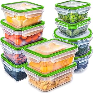 Fullstar (10 Pack) Food Storage Containers with Lids - Green Plastic Food Containers with Lids - Plastic Containers with Lids - Airtight Leak Proof Easy Snap Lock and BPA-Free Plastic Container Set