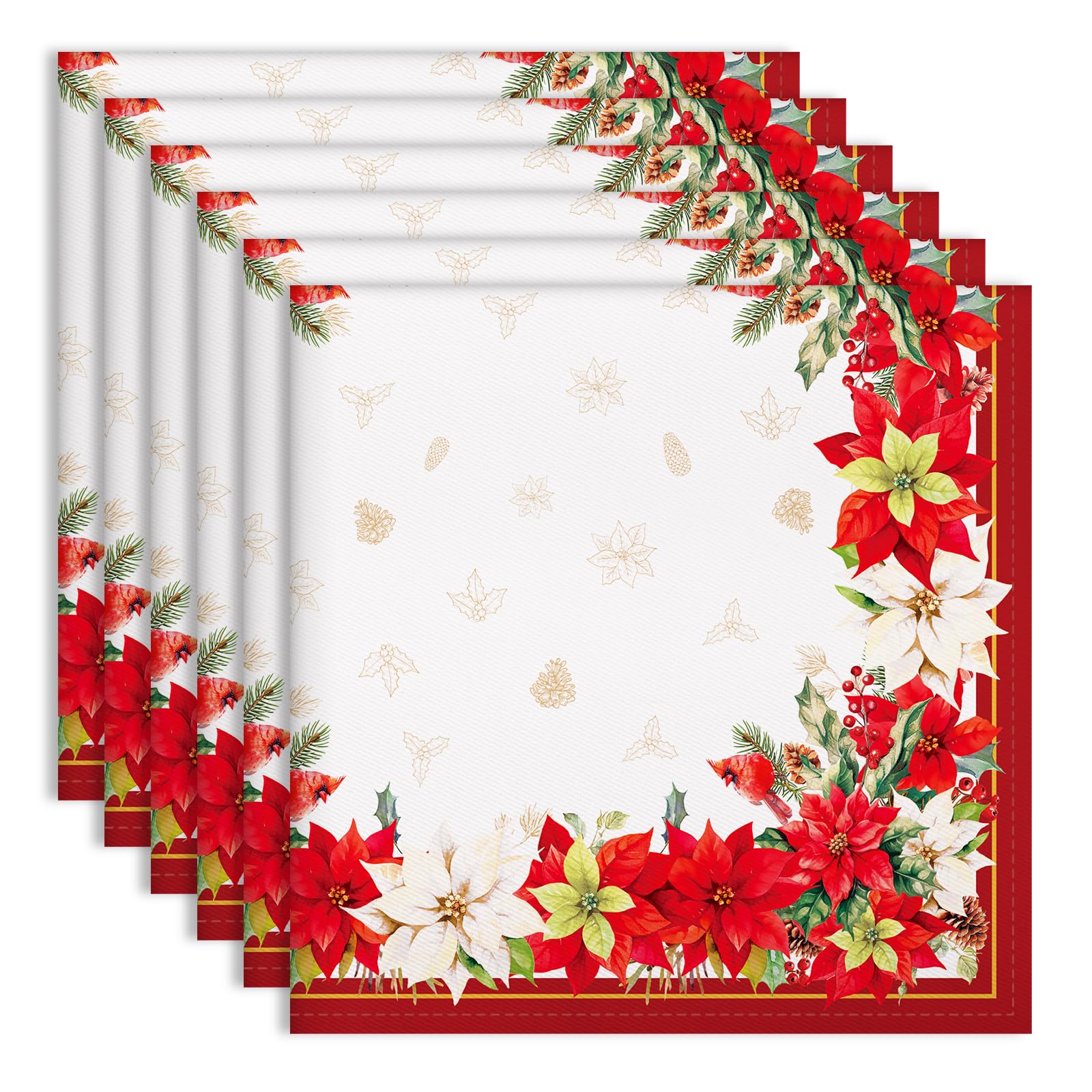 Arquiel Christmas flowers Napkins, 45 cm × 45 cm Dinner Cloth Napkins Set Of 6, Washable Cotton Soft Absorbent Square Napkins for Dining Kitchen Party Wedding Decoration