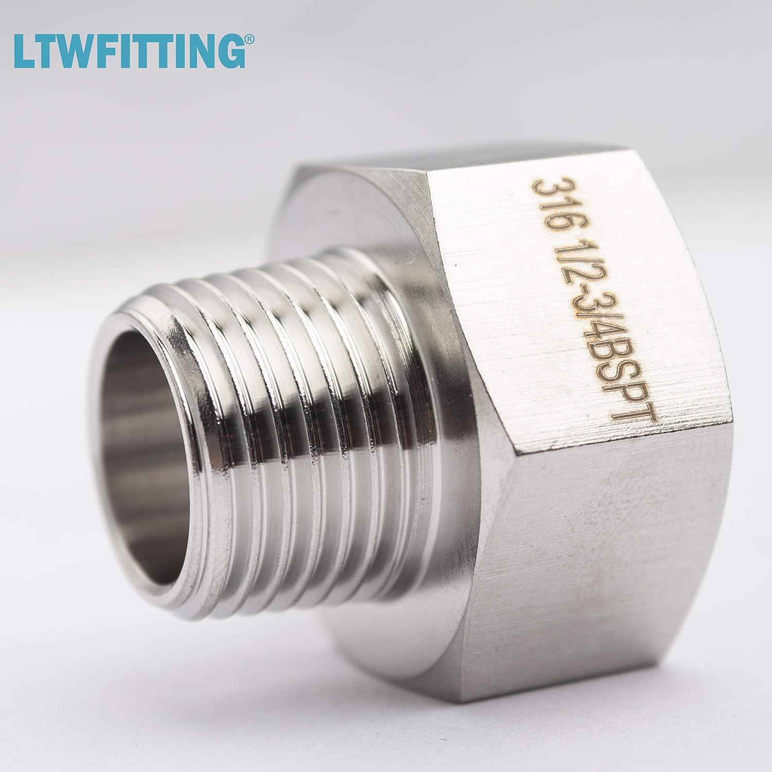 LTWFITTING Stainless Steel 316 Pipe 3/4" Female BSPP x 1/2" Male BSPT Adapter Fuel Gas Air (Pack of 5) - Image 3