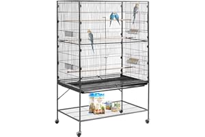 VEVOR Bird Cage, 36.6 x 22.8 x 59.5 inch, Flat Top, Wrought Iron Bird Flight Cage with Perches, Slide-Out Tray and Plastic Fe