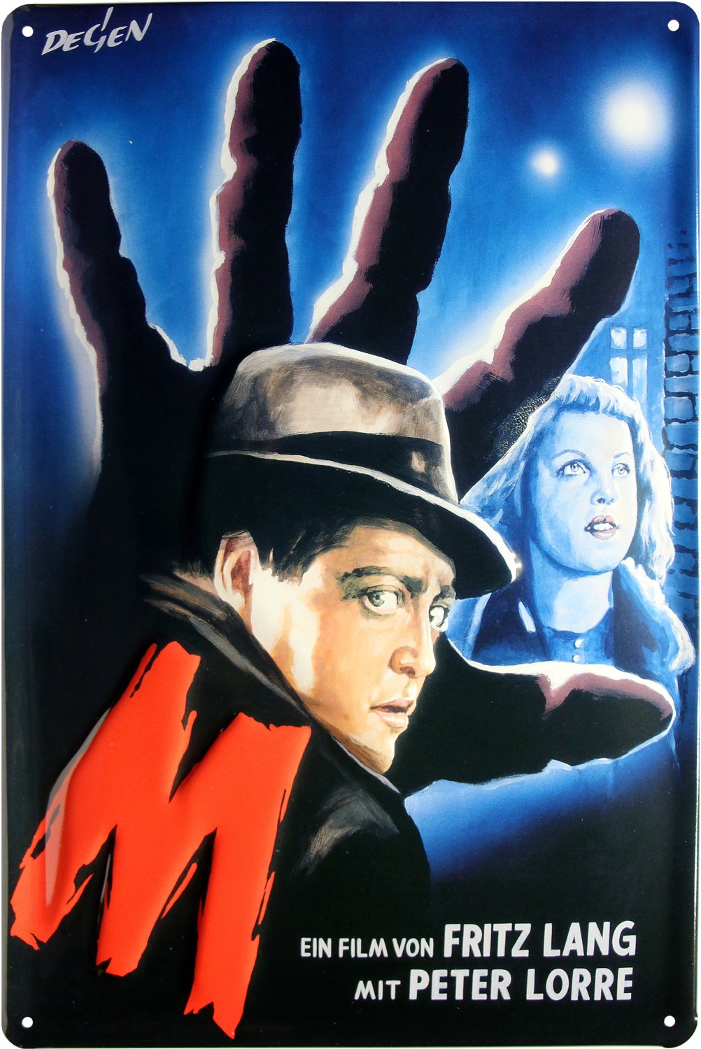 M by Fritz Lang Peter Lorre Embossed Tin Sign with "Advertising Sign 1844