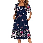 Ekouaer Women's House Dress with Pockets Moomoo Dresses Short Sleeve Mumu Nightgown Lounge Dress Button Down Sleepwear