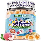 Kids Multivitamin Gummies with Omega 3 (DHA & EPA), Liposomal Methylated Multivitamin for Kids 4+ w/Methylated B12 & Folate, Lutein, Zeaxanthin, D3, K2, Probiotics for Brain, Eye, Focus, Growth, 60Cts