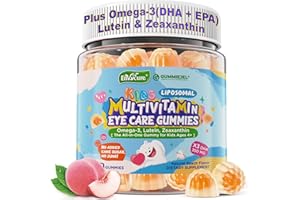 ENVYCURE Kids Multivitamin Gummies with Omega-3 (DHA & EPA), Liposomal Multivitamin for Kids 4+ w/Vitamin D3, K2, Methylated B12, Folate, C, Probiotics, Lutein & Zeaxanthin for Brain, Immunity, Gut, Eye, 60Cts