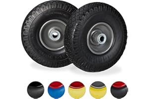 Relaxdays 10026069_957 2 x Hand Truck Tyre, Non-Flat Solid Rubber Wheels, 3.00-4”, 20mm Axle, 150 kg, 260 x 85 mm, Black-Grey
