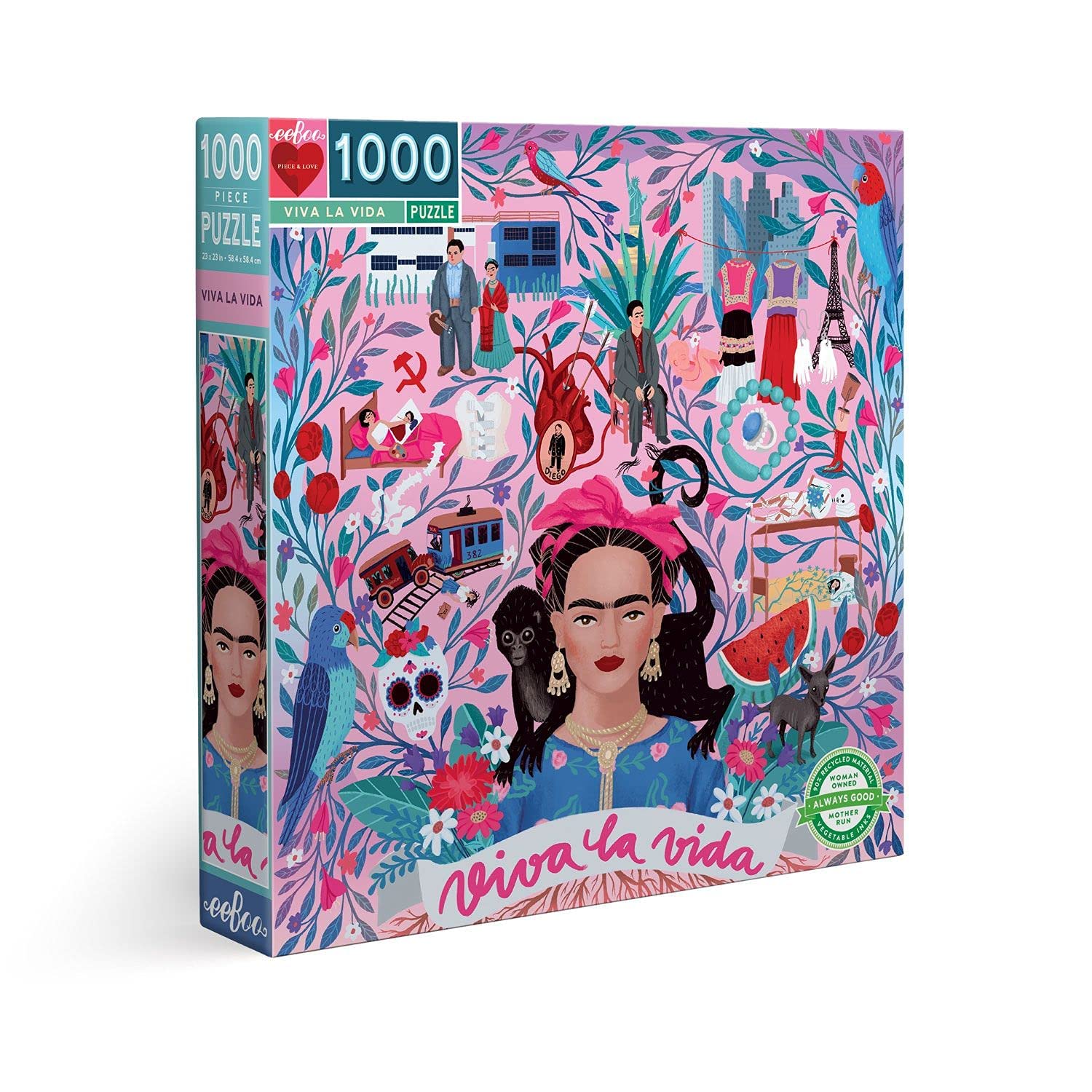 eeBoo Piece and Love Viva la Vida Frida Kahlo 1000 piece square adult Jigsaw Puzzle