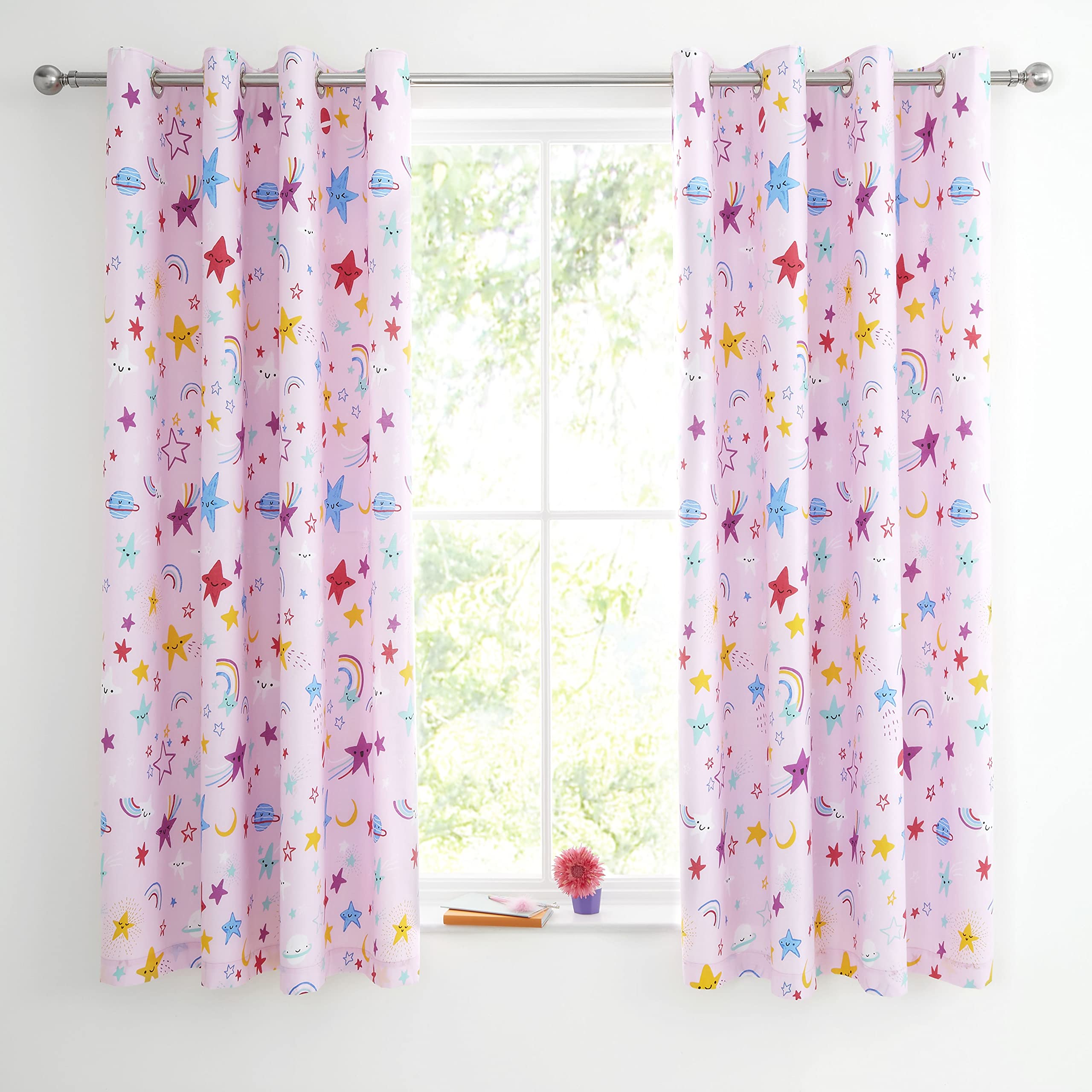 Catherine Lansfield Happy Stars Eyelet Curtains 66X72 Inch Pink,BD/55626/W/E6672/PK