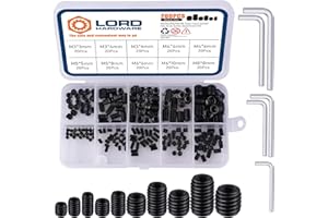 LordHardware 200Pcs Black Zinc Plating Allen Head Socket Hex Set Screw Bolts Assortt Grub Screws Kit Metric M3 M4 M5 M6 M8 On