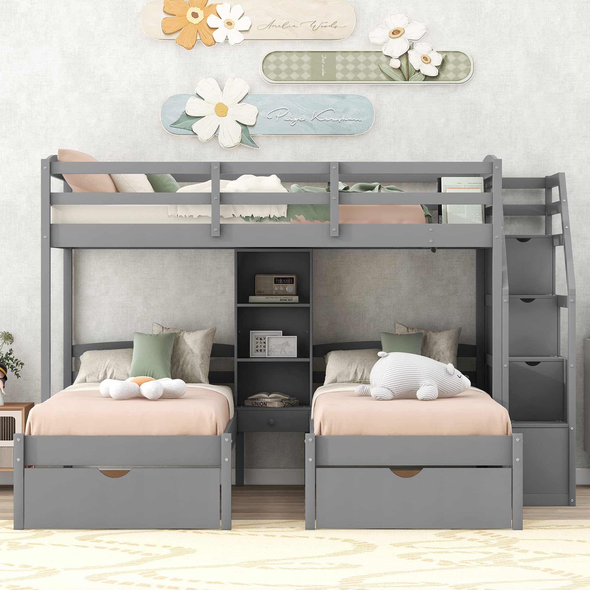 BIADNBZ Twin Over Twin&Twin Triple Bunk Bed with Stairs Storage ...
