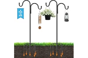 Vivantia 4 Pack 76 Inch Adjustable Double Shepherds Hooks for Outdoor 2 Sided Bird Feeder Poles with 5 Prong Base Heavy Duty Metal Garden Hook for Hanging Flower Basket Lantern Plants Bird Nests Decor