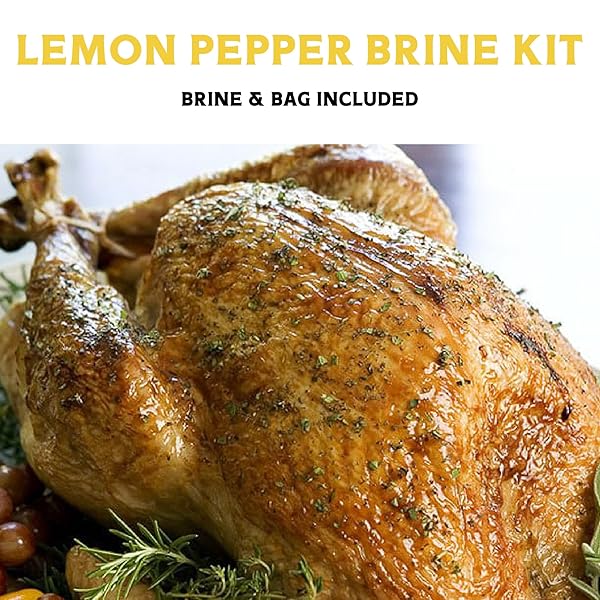 FIRE & FLAVOR LEMON PEPPER TURKEY PERFECT BRINE – TURKEY BRINE KIT WITH BAG FOR ROASTING, GRILLING, SMOKING, AND FRYING – BRINING SEASONINGS FOR COOKING AND TURKEY BRINE BAG – TURKEY BRINE AND RUB KIT