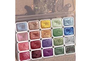 GBBAZU Metallic Watercolor Paints, Upgrade 20 Colors Watercolor Painting Set, Metallic Water Color Paint Set, Glitter Watercolour Solid Paint Box Palette for Adults Kids Beginners Artists (1ML B)