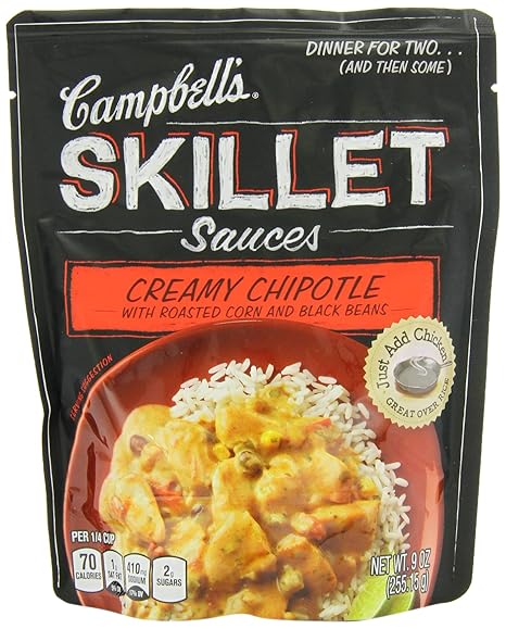 Campbells Skillet Sauces, Creamy Chipotle with Roasted Corn and Black Bean, 9-Ounce Pouch