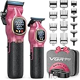 VGRPRO Professional Hair Clippers for Men, Professional Barber Clippers and Trimmer Set, Cordless Hair Clippers for Hair Cutting with Package Case, Powerful 9000 PRM Rechargable Electric (Pink)