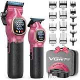 VGRPRO Professional Hair Clippers for Men, Professional Barber Clippers and Trimmer Set, Cordless Hair Clippers for Hair Cutting with Package Case, Powerful 9000 PRM Rechargable Electric (Pink)