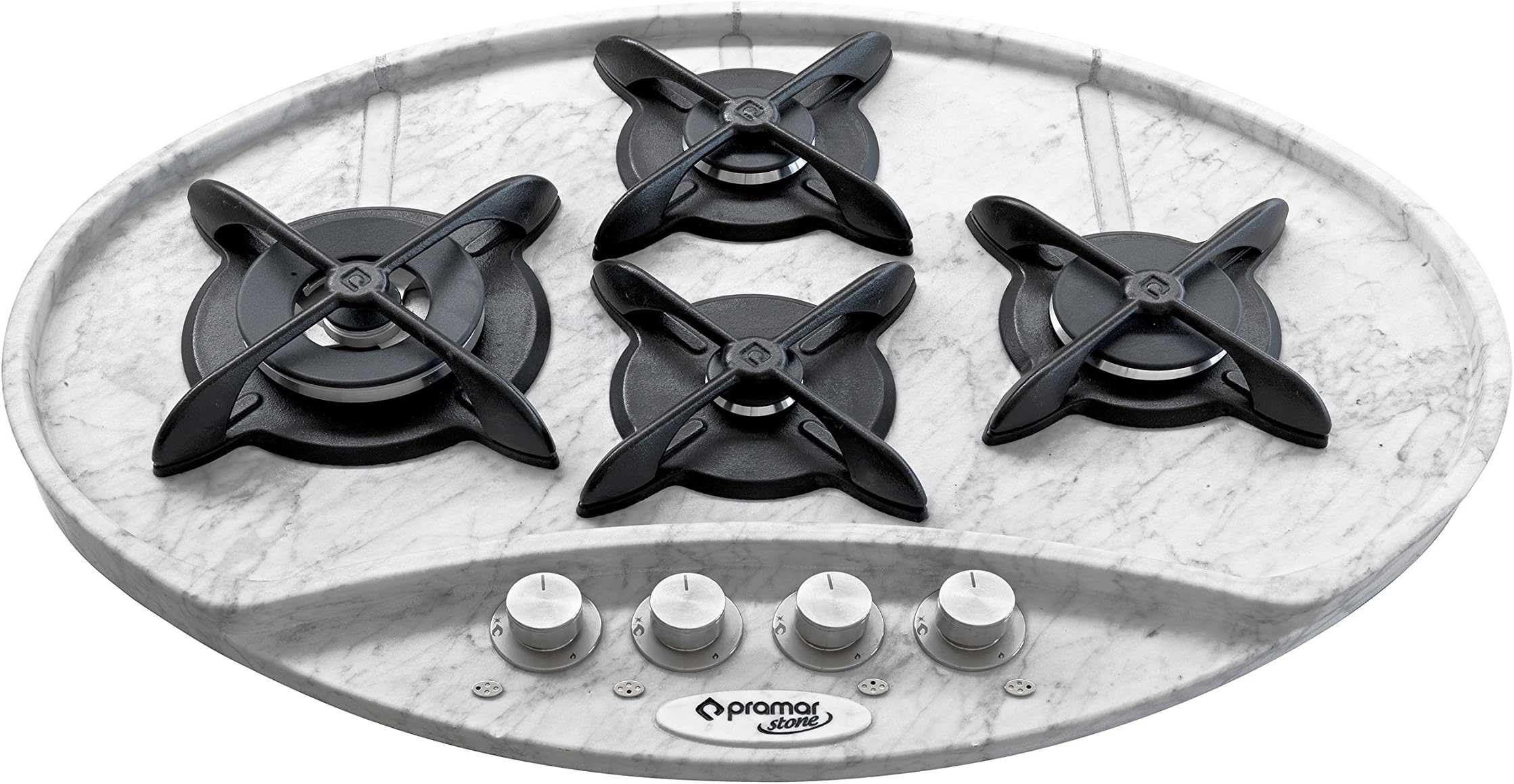 Gas Cooktop, 4 burner, Carrara Marble, model"Concept", cast iron grids with black matt enamel, size 800 mm x 560 mm