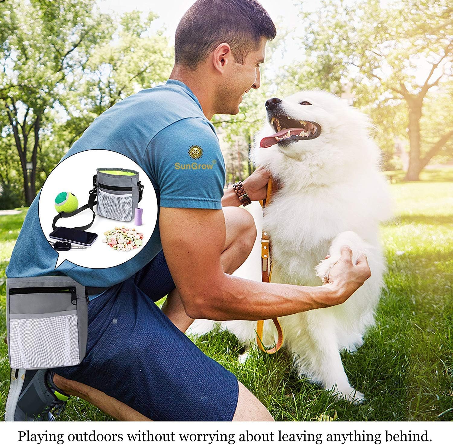 SunGrow Dog, Ferret & Parrot Training Pouch, Training Bag for Treats Kibbles, Toys & Accessories, Gray, Multiwear and Weather-Proof - Image 5