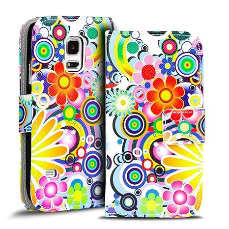 Conie Handytasche kompatibel mit Samsung Galaxy S5 Mini, Bunte Klapphülle Tasche mit Kartenfächer stoßfestes Etui