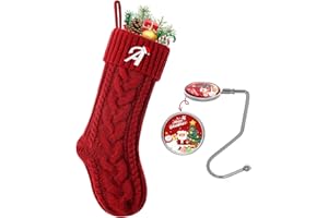 Ulico 18’’ Large Christmas Stockings with Initials, Embroidered Monogram Knit Letter Stocking,Xmas Stocking for Kids, Holiday and Family Stocking for Fireplace or Party Decoration,Red A
