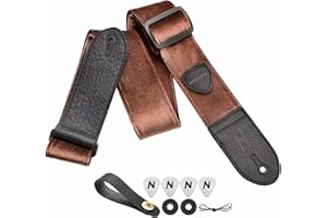 Nefelibata Guitar Strap,Double Full-Grain Leather Ends,Vintage Velvet Strap/FREE BONUS-4 Picks+Strap Locks+Strap Button,Gift For Bass,Electric&Acoustic Guitars(Vintage Coffee Brown)