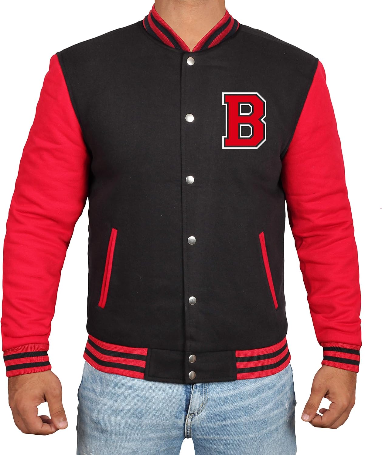 Black And Red Letterman Jacket Men - High School Varsity Mens Baseball Jacket at  Men’s Clothing store