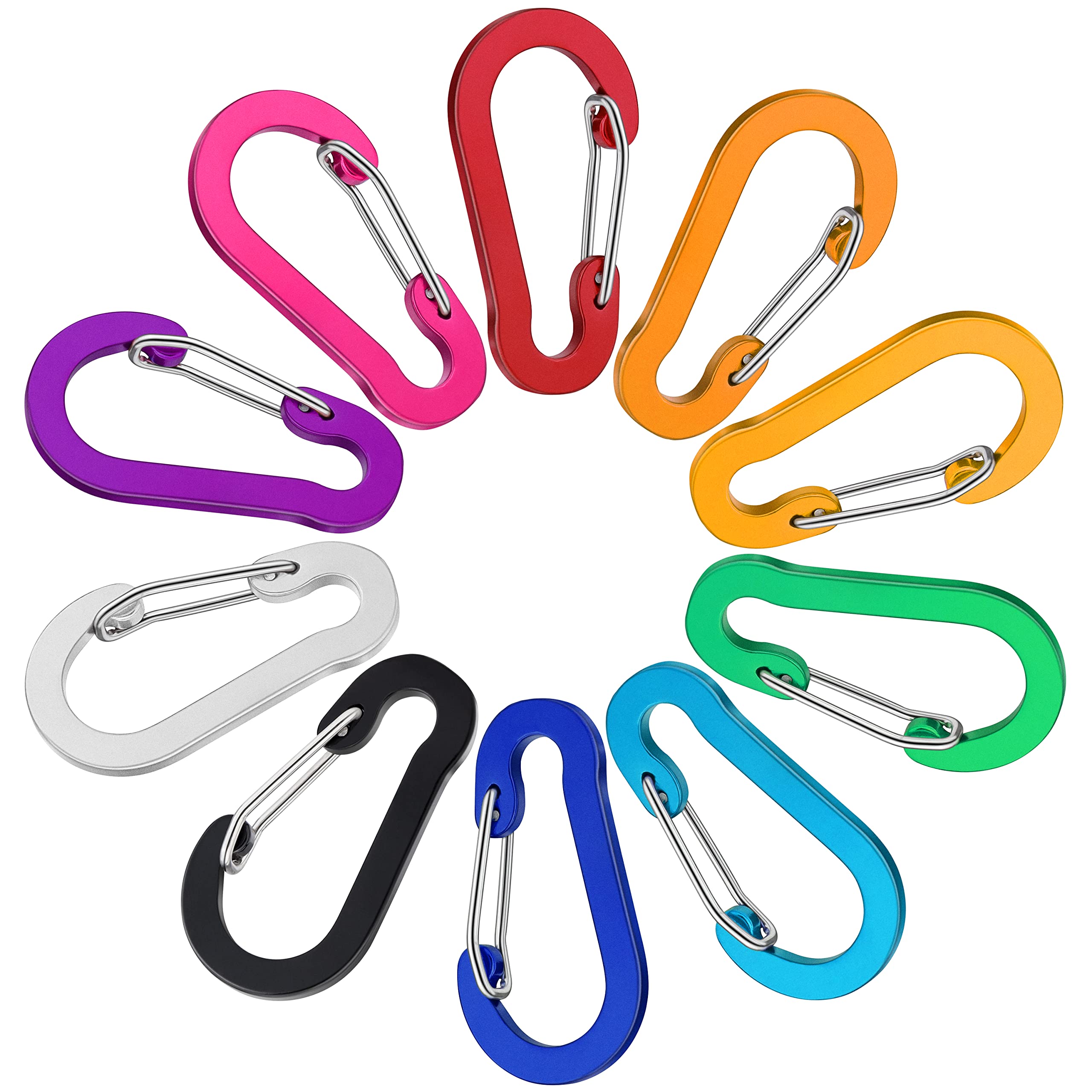 Nanaborn Mini Carabiner Clip Aluminum Lightweight D-shape Spring 10PCS for Keychain Climbing Fishing Hiking Outdoor