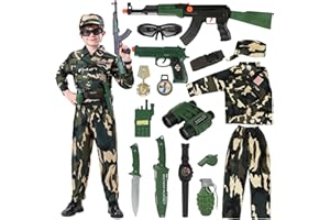 KODVINP Army Costume for Boys, Halloween Costumes for Kids 3-12 with Accessories, Perfect for Halloween, Birthday Party, Career Day