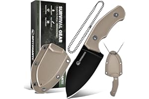 SPITZKANTE Neck Knife with Sheath and Necklace P-DA, Small Fixed Blade Knife with ABS Sheath, 5Cr14MoV Stainless Steel Blade, Khaki Handle, Ideal for Tactical, Camping, Hiking