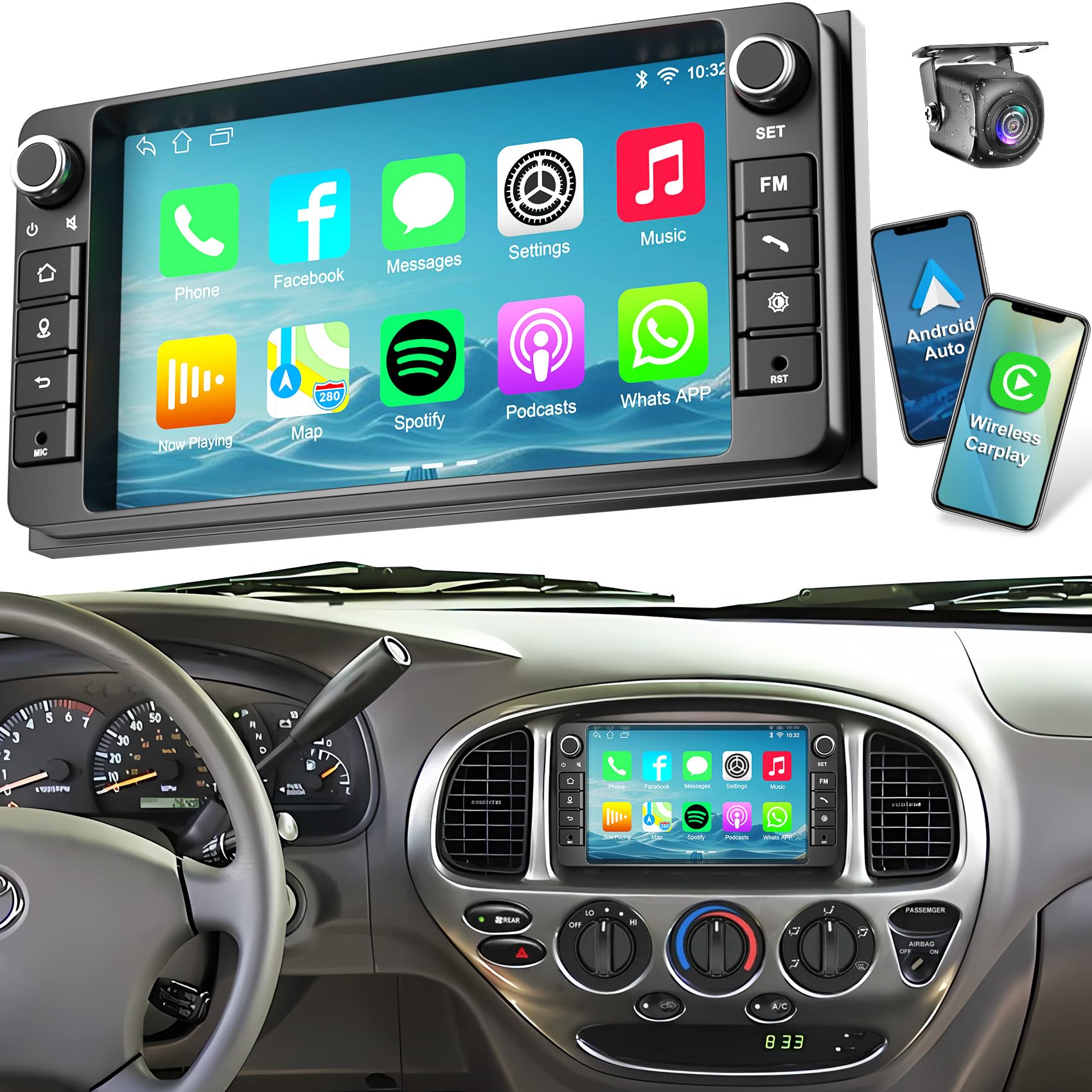 Photo 1 of (4+64G) Android 14 Car Radio for Toyota 4Runner 2003-2009/Tundra 2003-2006/Sequoia 2003-2007, 7 Inch Stereo with Wireless Carpaly&Android Auto, Support Bluetooth/WiFi/GPS/FM/SWC/Backup Camera