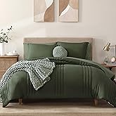 Monbix King Size Comforter Set - 7 Pieces Bed in a Bag King, Olive Green Bedding Sets with Comforter, All Seasons Comforter Bed Set with Sheets, Pillowcases & Shams