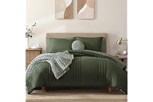 Monbix Queen Comforter Set - 7 Pieces Olive Green Bed in a Bag Queen Bedding Sets with Comforters, All Seasons Down Alternati