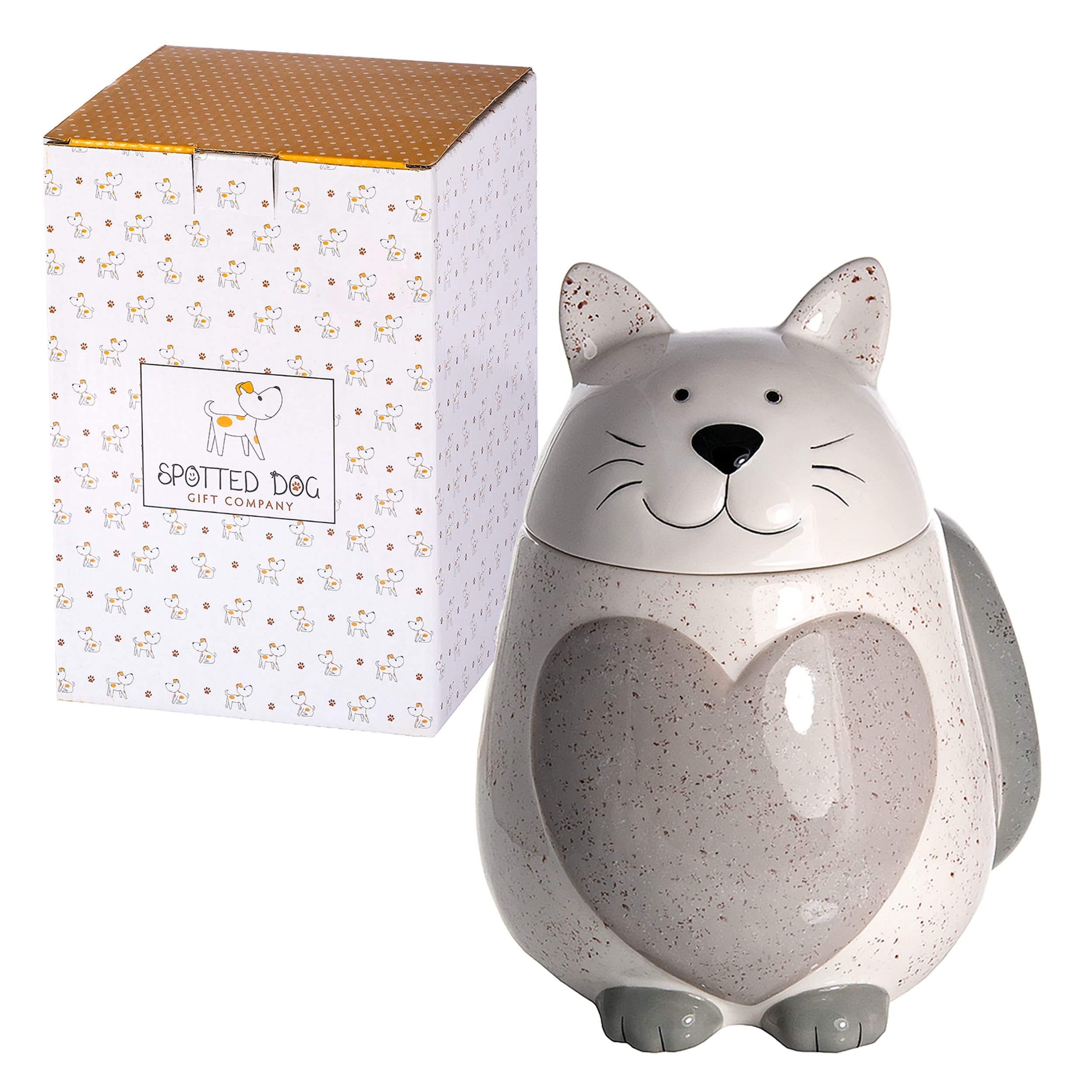 SPOTTED DOG GIFT COMPANY Ceramic Storage Jar, Kitchen Canister for Food, Tea Coffee Sugar Treats, Cute Novelty Cat Themed Kitchen Accessories, Cat Gifts for Women Men (500ml, White)