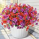 Homsunny Artificial Fake Flowers Plants for Outdoors - 12 Bundles Fake Plants Faux Silk Flowers Outside, UV Resistant for Planter Front, Porch, Garden, Patio, Spring Decor