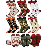 Liitrsh 6 Pairs Thanksgiving Socks for Women Men Novelty Fall Pumpkin Turkey Cozy Mushroom Crew Socks Holiday Gift for Thanksgiving Day